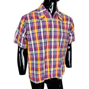 Vintage 70s JCPenney Towncraft Woven Button-Down Plaid Dagger Collar Shirt